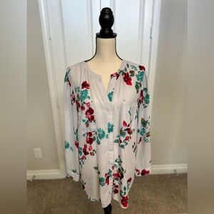 Apt. 9 Blouse Pattern Flower Long Sleeve Button Up